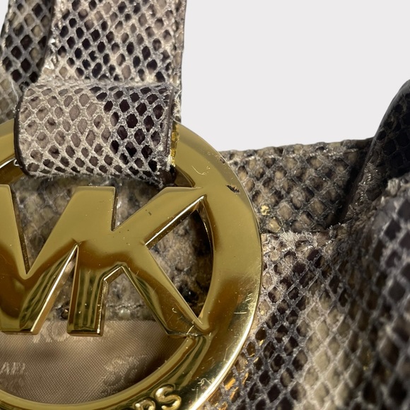 Michael Kors - Python Embossed Leather Shoulder Bag - Gray/Tan - Picture 9 of 9